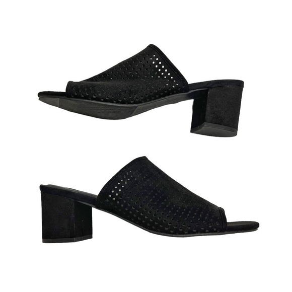 George Mules black Peep Toe slide fits 8 - 8.5 US heels - Picture 11 of 11